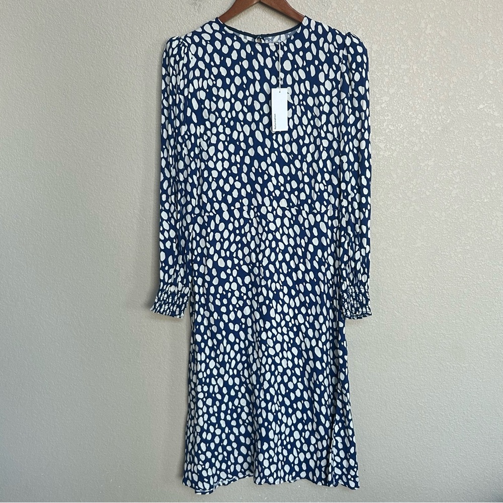 Reformation Blue and White Spotted Midi Dress